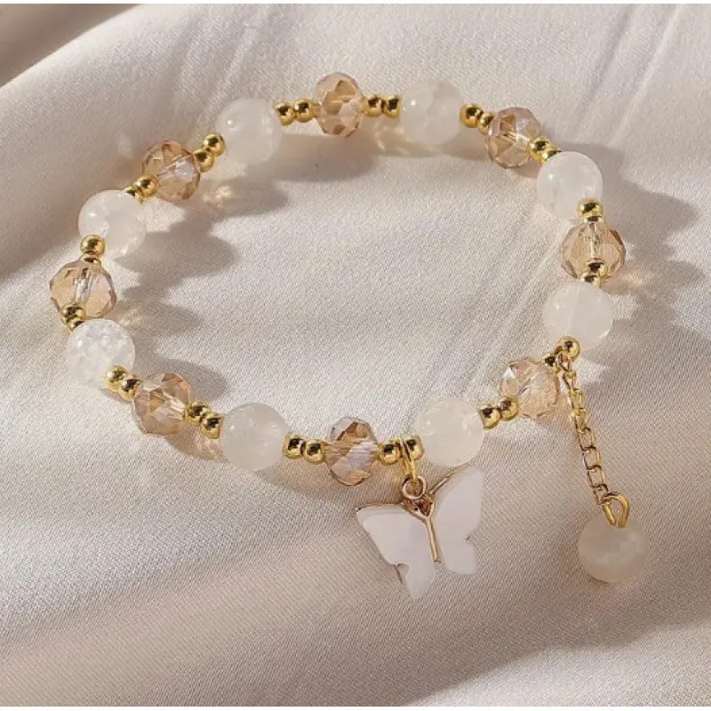 Women's glass crystal butterfly bracelet with electroplated finish S099 coloured crystal S008 imitation cat's eye