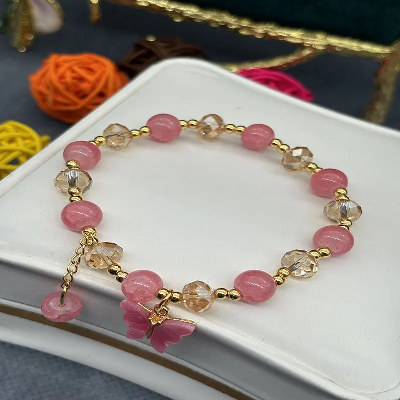 Women's glass crystal butterfly bracelet with electroplated finish S099 coloured crystal S008 imitation cat's eye