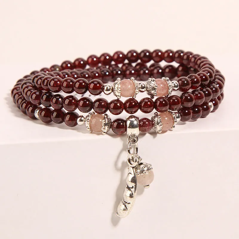 Wine red garnet crystal bracelet with flower design in bohemian style