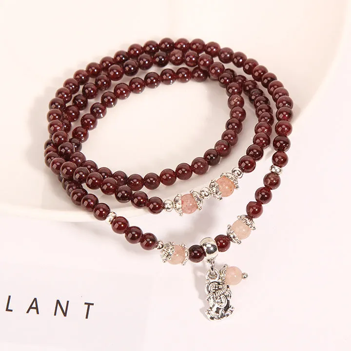 Wine red garnet crystal bracelet with flower design in bohemian style