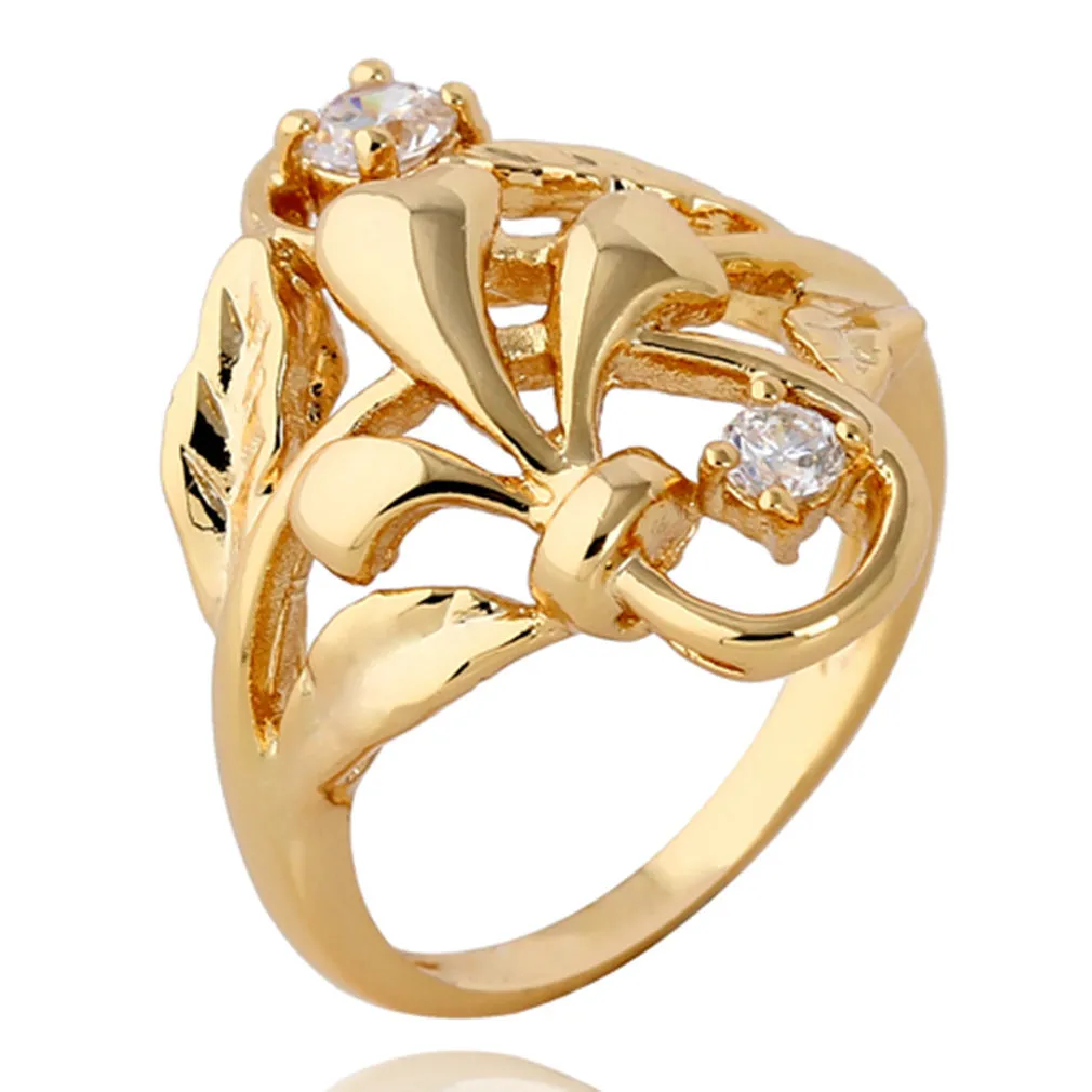 Exaggerated irregular leaf zircon ring on open copper geometric band gold white finish women size 6.5