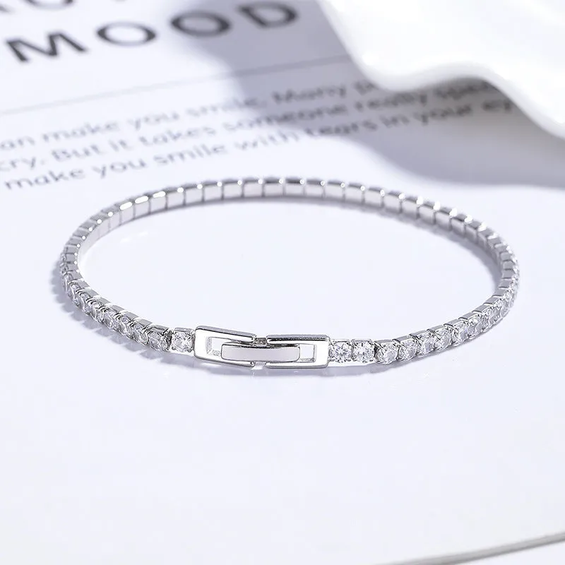 925 sterling silver full diamond pave bracelet for women electroplated white gold colour