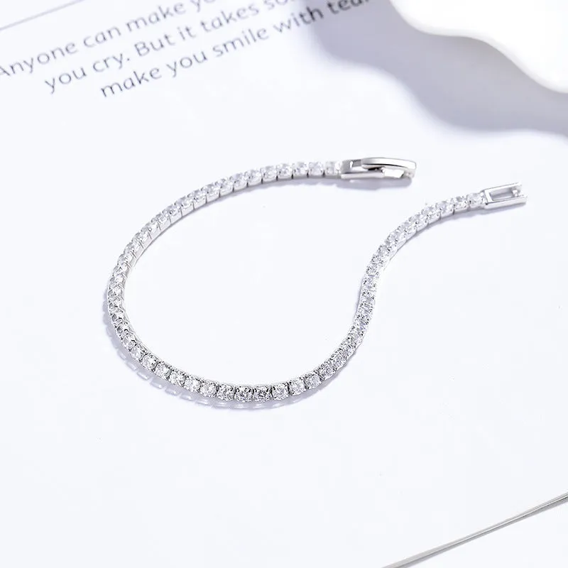925 sterling silver full diamond pave bracelet for women electroplated white gold colour