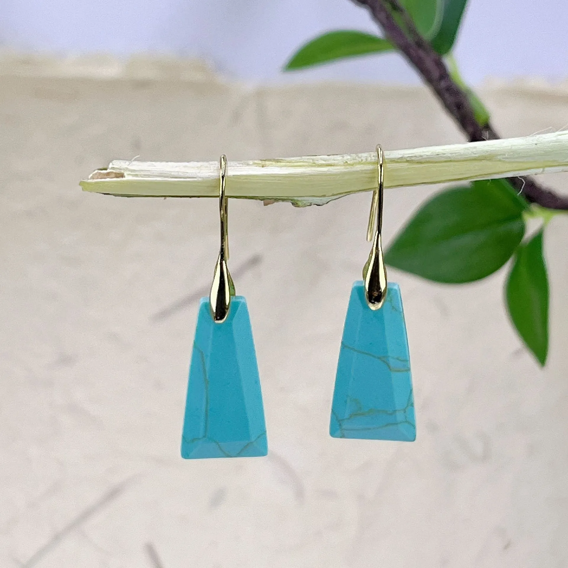 Natural lapis lazuli geometric earrings with crystal accents on gold and silver hooks