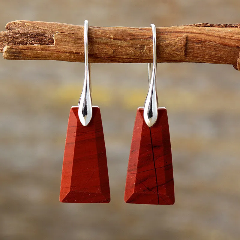 Natural lapis lazuli geometric earrings with crystal accents on gold and silver hooks