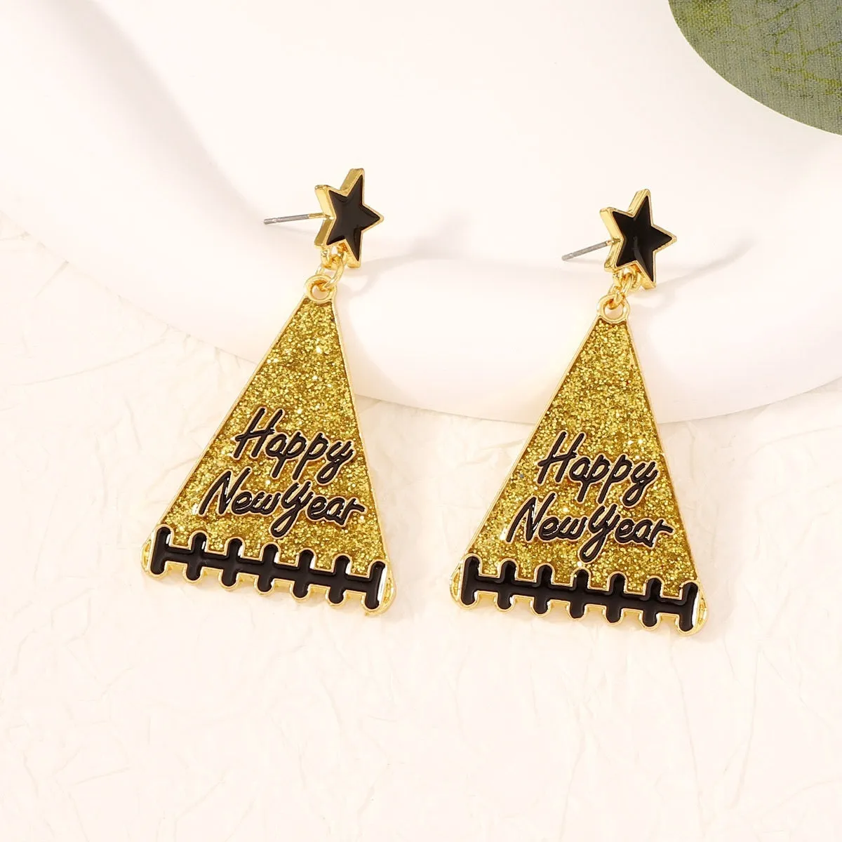 Pair of tree-shaped zinc alloy earrings in multiple colours including pink, green, gray, yellow and red