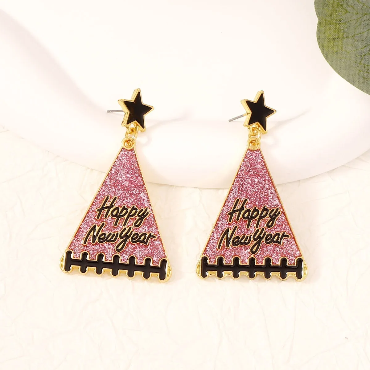 Pair of tree-shaped zinc alloy earrings in multiple colours including pink, green, gray, yellow and red