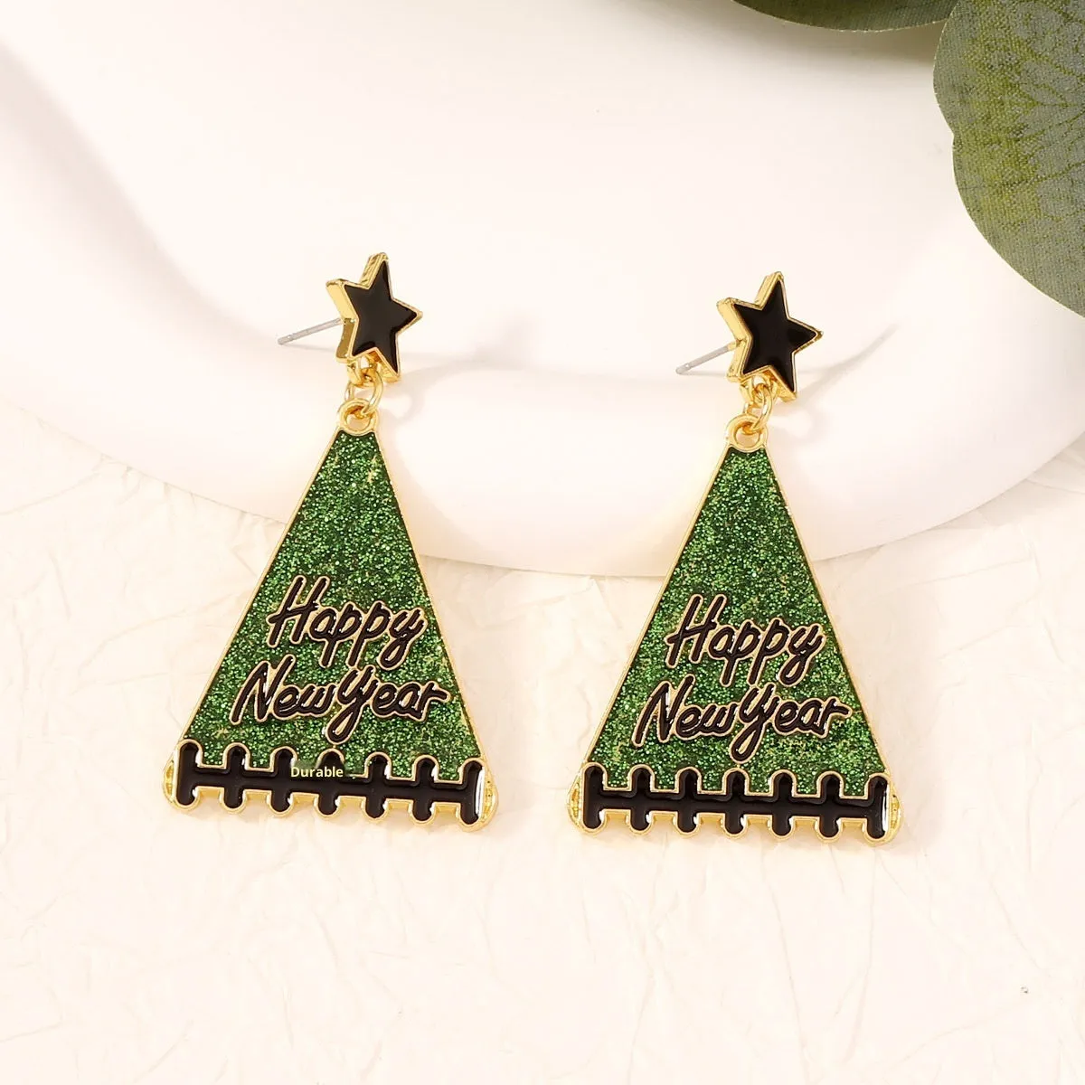 Pair of tree-shaped zinc alloy earrings in multiple colours including pink, green, gray, yellow and red