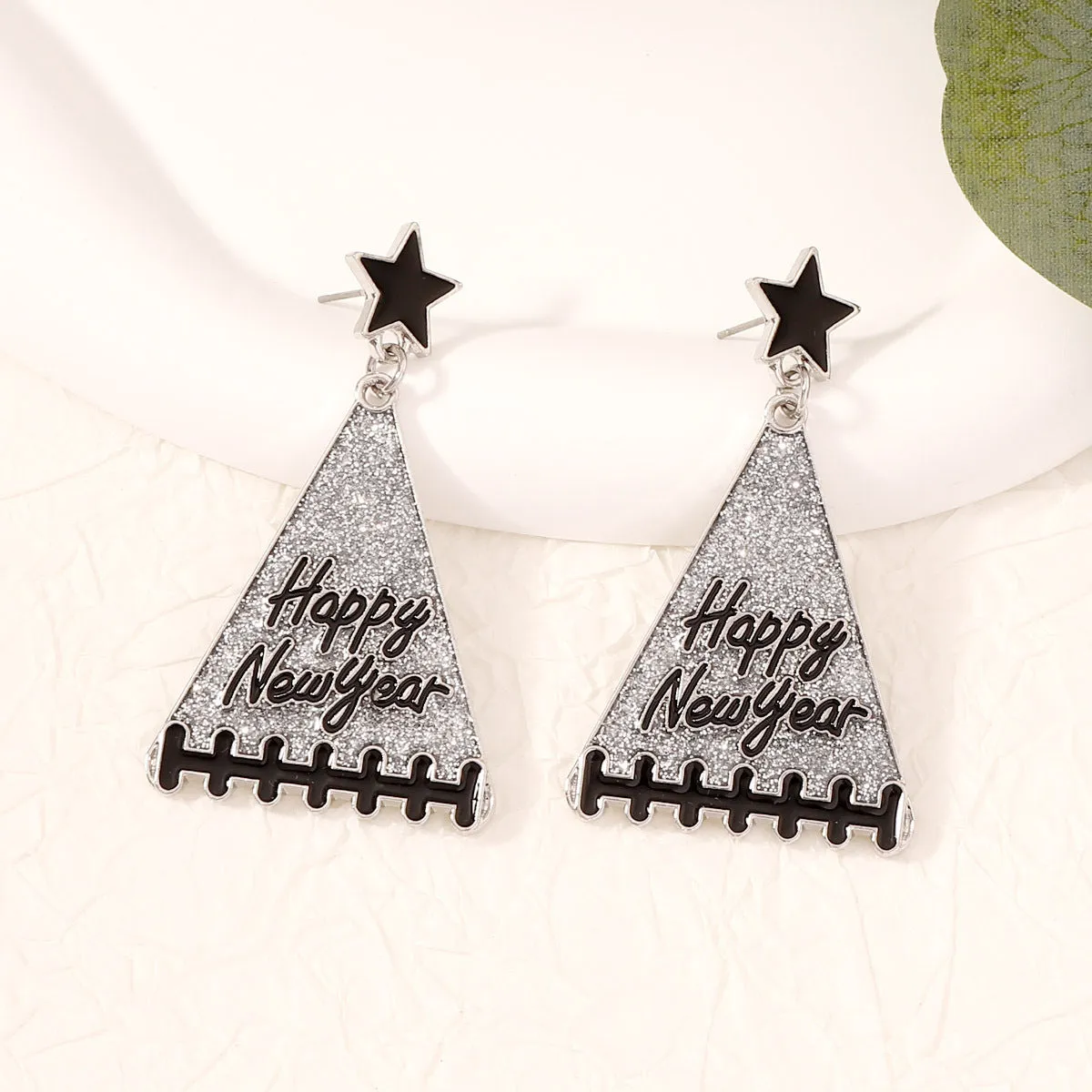 Pair of tree-shaped zinc alloy earrings in multiple colours including pink, green, gray, yellow and red