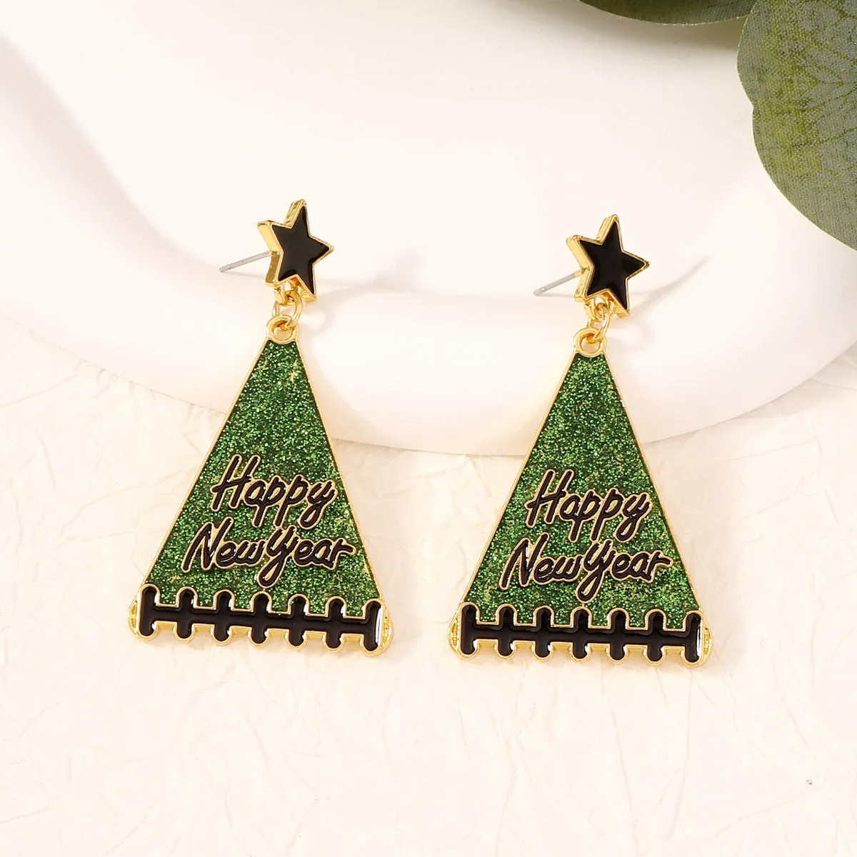 Pair of tree-shaped zinc alloy earrings in multiple colours including pink, green, gray, yellow and red