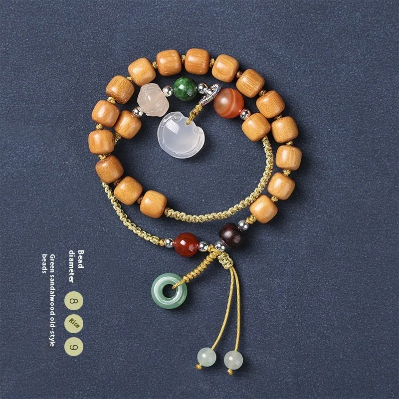 Women's double ring ebony wood bracelet with ruyi elements and sandalwood fragrance
