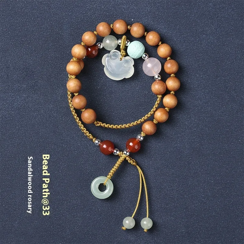 Women's double ring ebony wood bracelet with ruyi elements and sandalwood fragrance