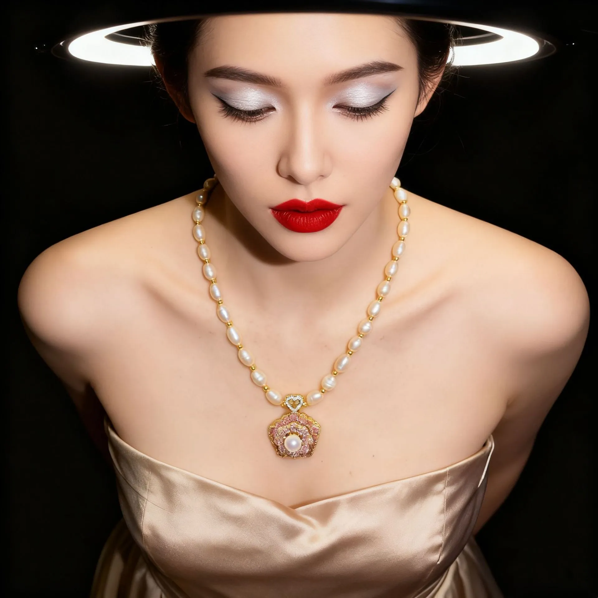 Natural freshwater pearl necklace with pink transfer bead and auspicious patterns, adjustable 51-60cm