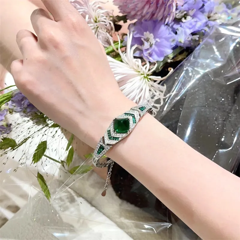 Heavy-duty retro zircon emerald bracelet for women, copper electroplated finish, round stones, SL1266 colour
