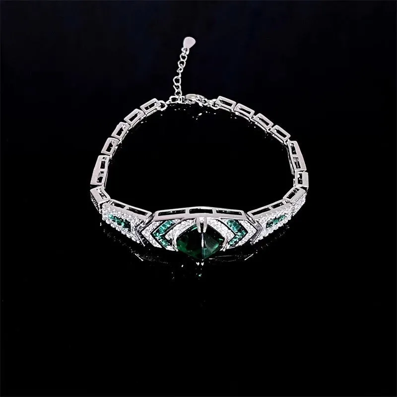 Heavy-duty retro zircon emerald bracelet for women, copper electroplated finish, round stones, SL1266 colour