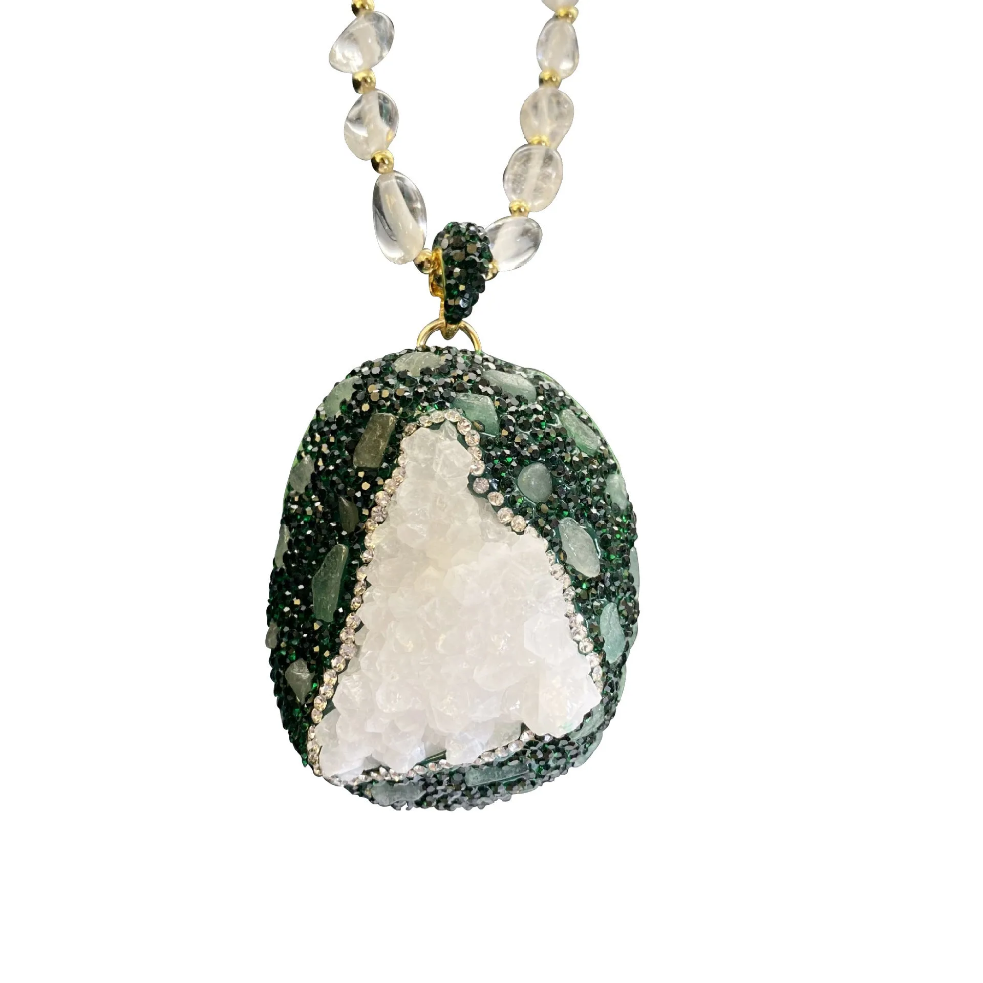 Crystal bud pendant transparent crystal necklace geometric leaf design snake skin melon seed chain for women