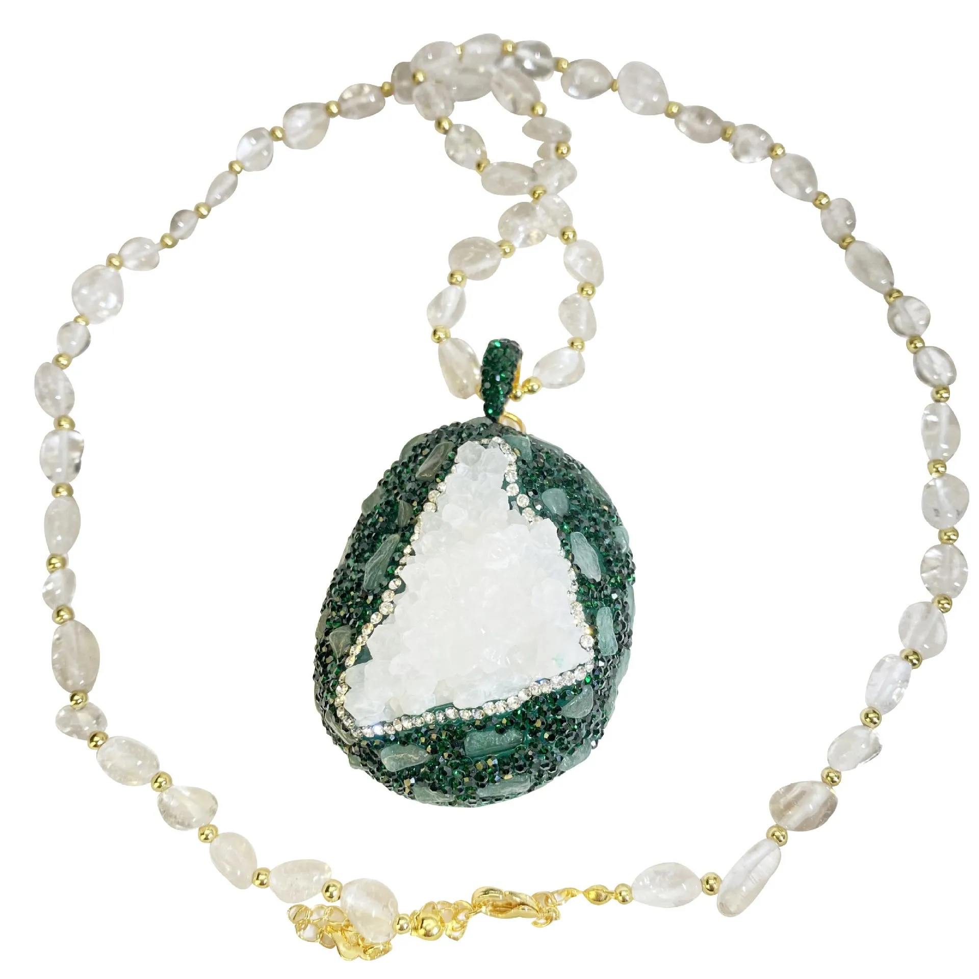 Crystal bud pendant transparent crystal necklace geometric leaf design snake skin melon seed chain for women