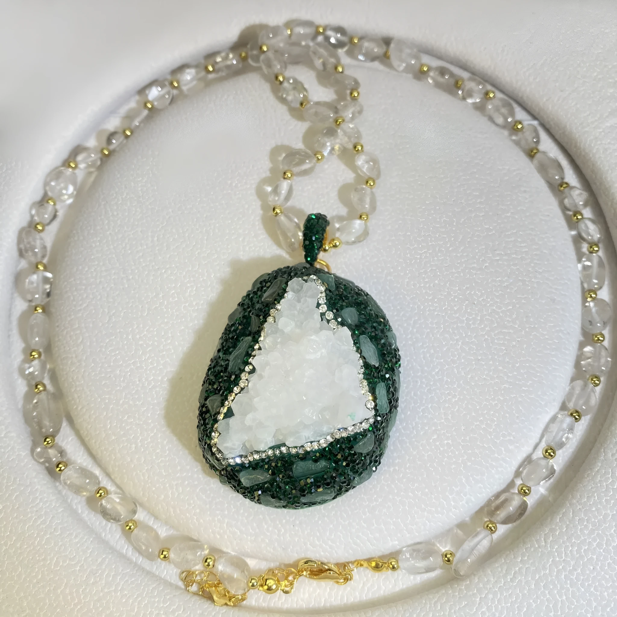 Crystal bud pendant transparent crystal necklace geometric leaf design snake skin melon seed chain for women