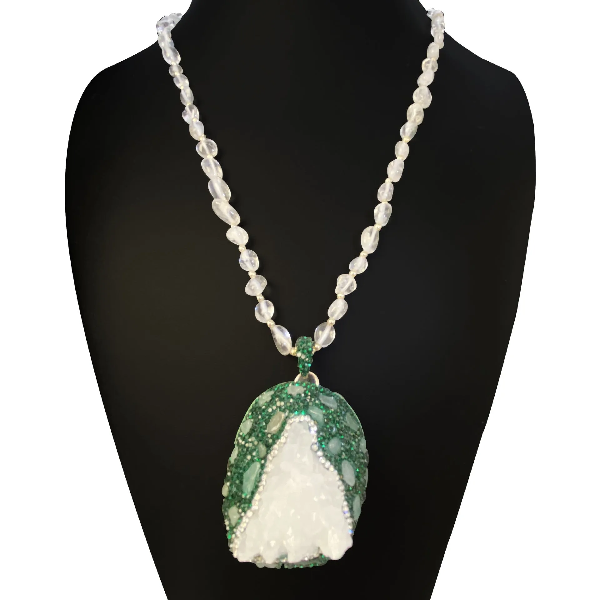 Crystal bud pendant transparent crystal necklace geometric leaf design snake skin melon seed chain for women