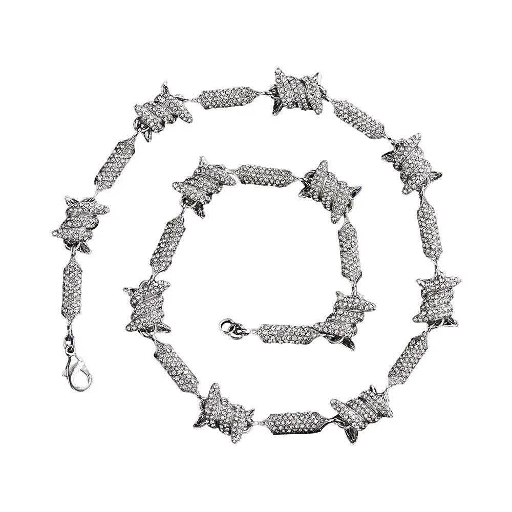 Irregular 3D solid alloy Cuban chain bracelet and necklace in silver and gold, unisex hip hop style, on dark background