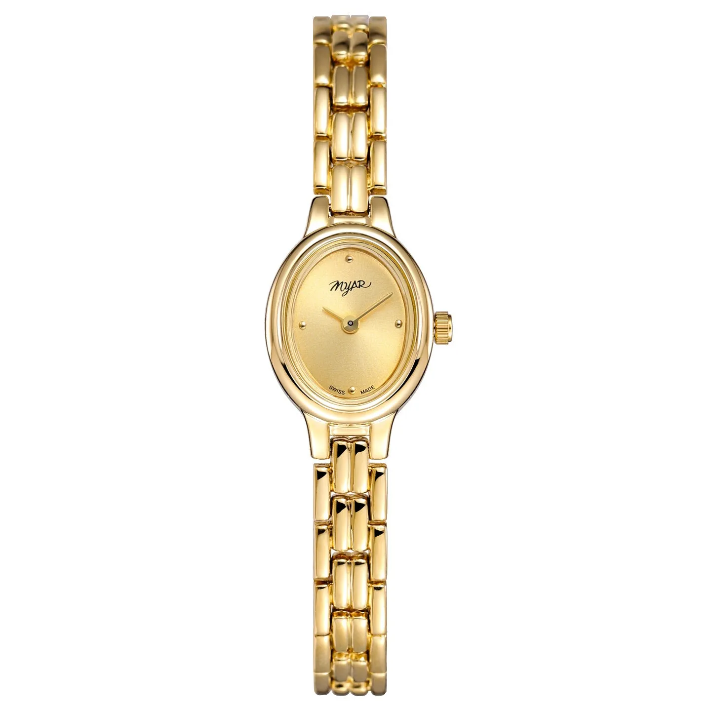 Oval mini women's vintage quartz watch with gold alloy case, white dial, and jewellery buckle