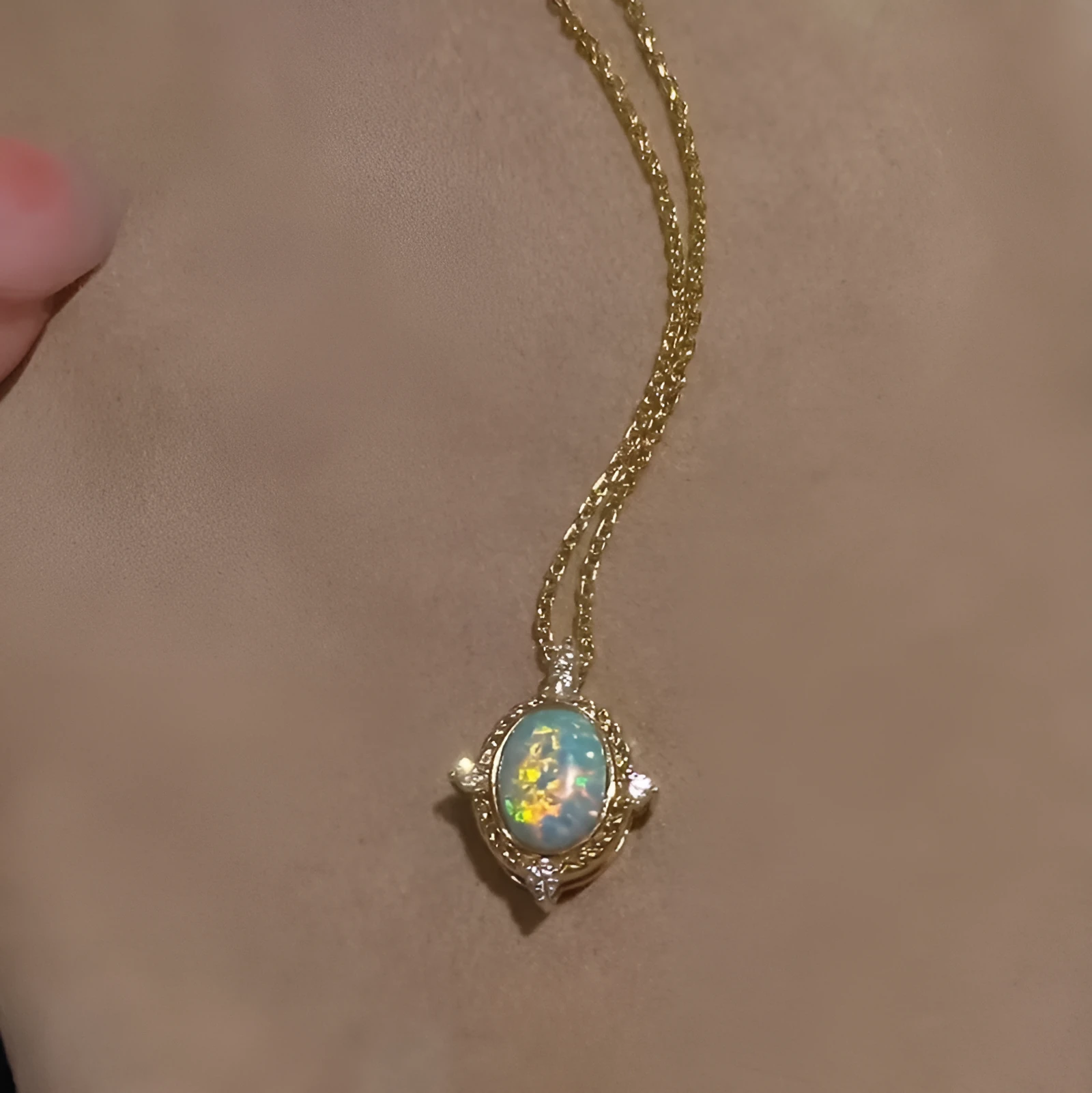 925 silver opal necklace pendant with 6x8mm oval cabochon on adjustable chain