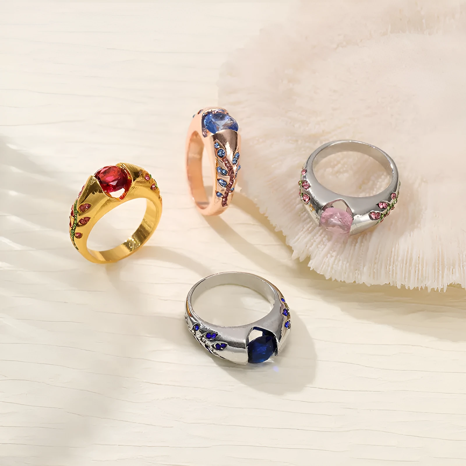 Leaf style zirconium inlaid ring for women in geometric shape, zinc alloy, available in gold and light pink