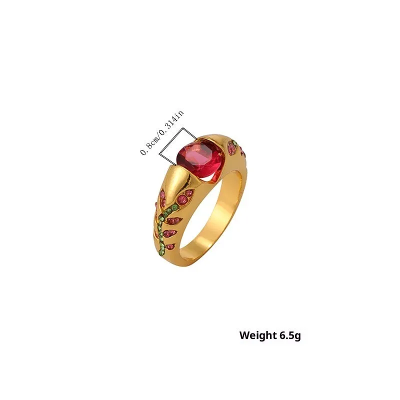 Leaf style zirconium inlaid ring for women in geometric shape, zinc alloy, available in gold and light pink