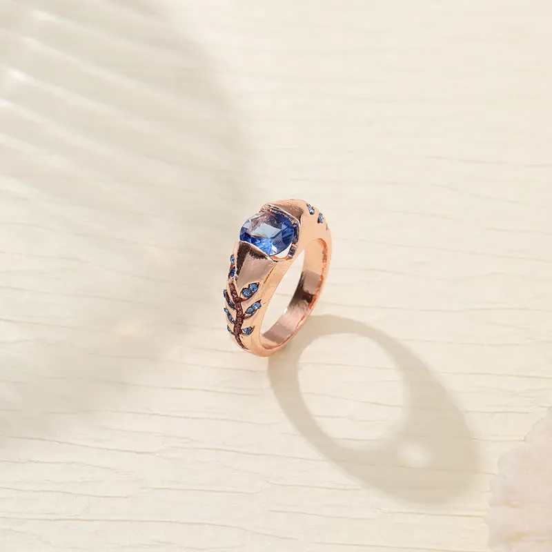 Leaf style zirconium inlaid ring for women in geometric shape, zinc alloy, available in gold and light pink