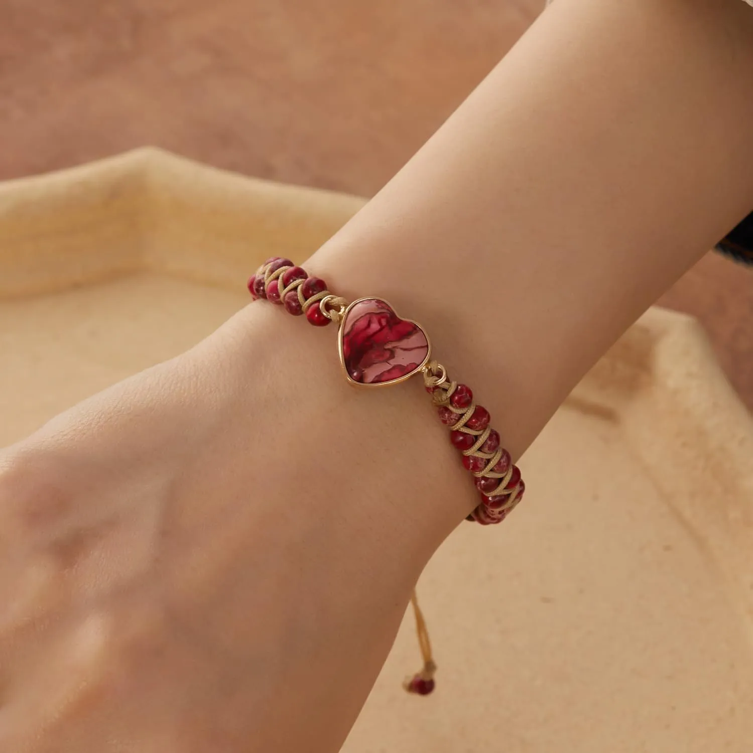 Vintage handmade braided rope inspirational bracelet with geometric ring for women