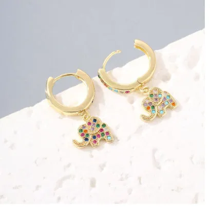 Women's copper earrings with zircon inlay, irregular animal shape, electroplated finish, light luxury design