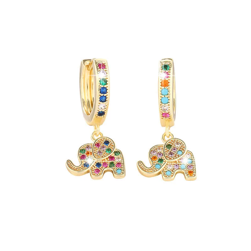 Women's copper earrings with zircon inlay, irregular animal shape, electroplated finish, light luxury design
