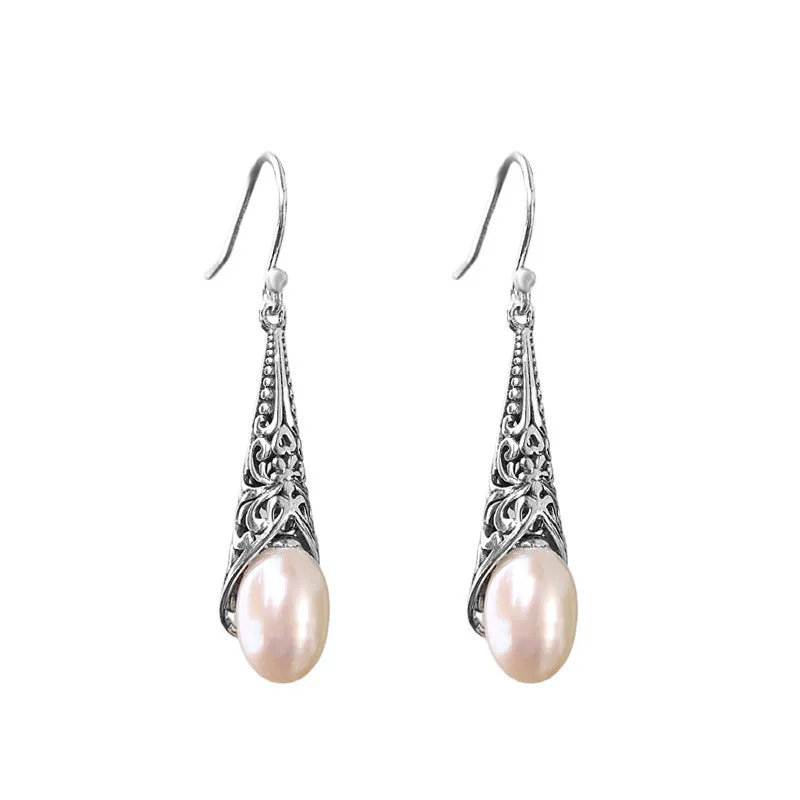 S925 silver inlaid Baroque long pearl earrings teardrop shape women's earrings