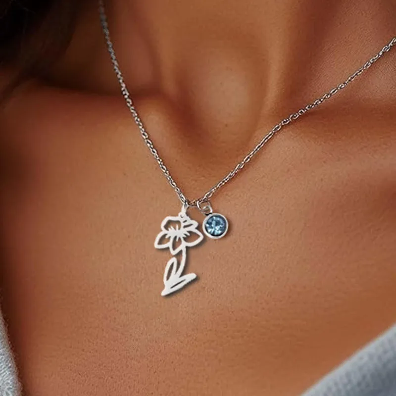 Stainless steel flower pendant necklace with rose-inspired design and adjustable O-link chain
