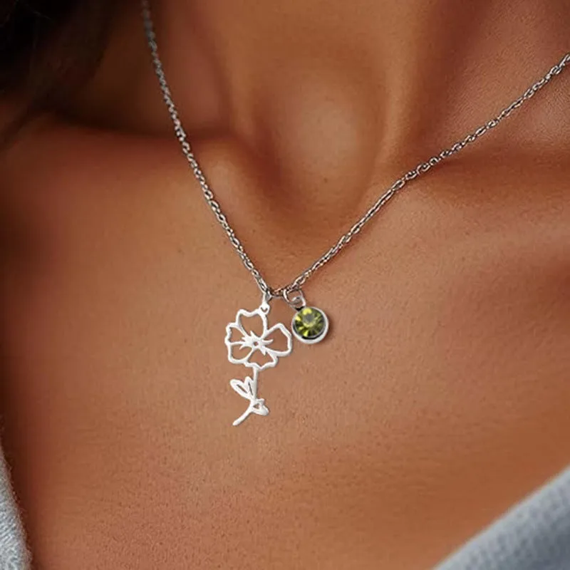 Stainless steel flower pendant necklace with rose-inspired design and adjustable O-link chain