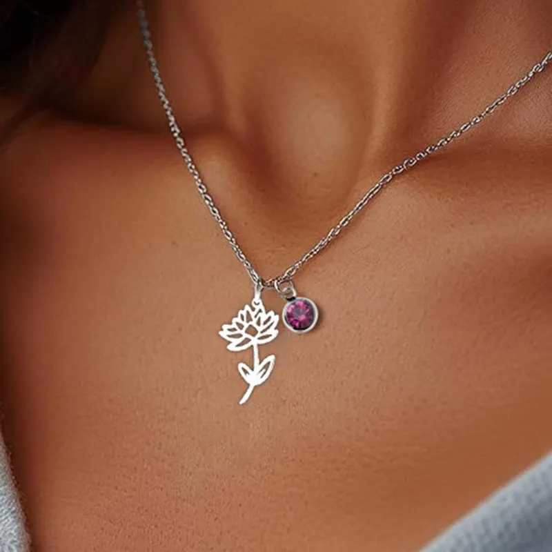 Stainless steel flower pendant necklace with rose-inspired design and adjustable O-link chain