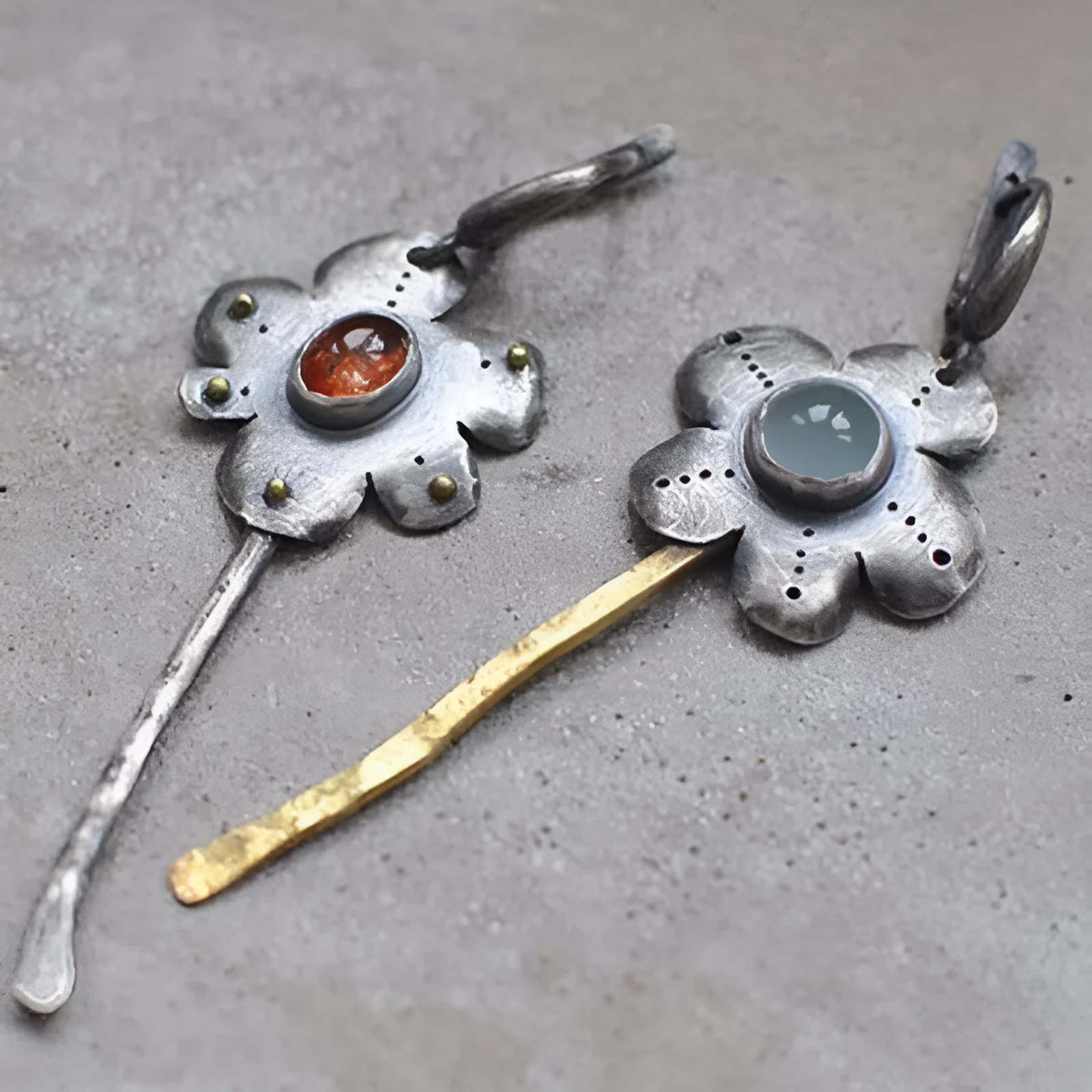 Two-tone geometric retro alloy earrings with asymmetric flower design
