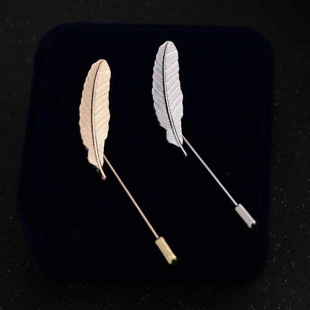 Men's feather brooch academic style alloy electroplated gold colour boutonniere suit decoration