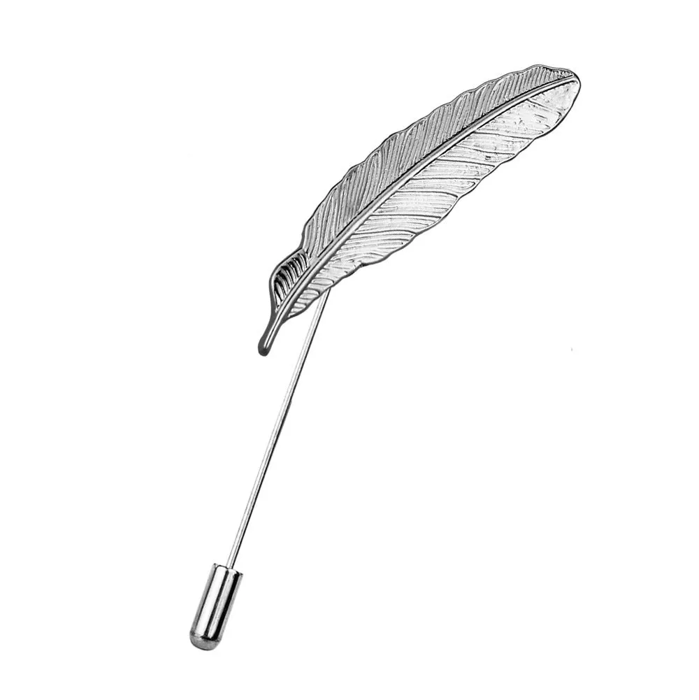 Men's feather brooch academic style alloy electroplated gold colour boutonniere suit decoration