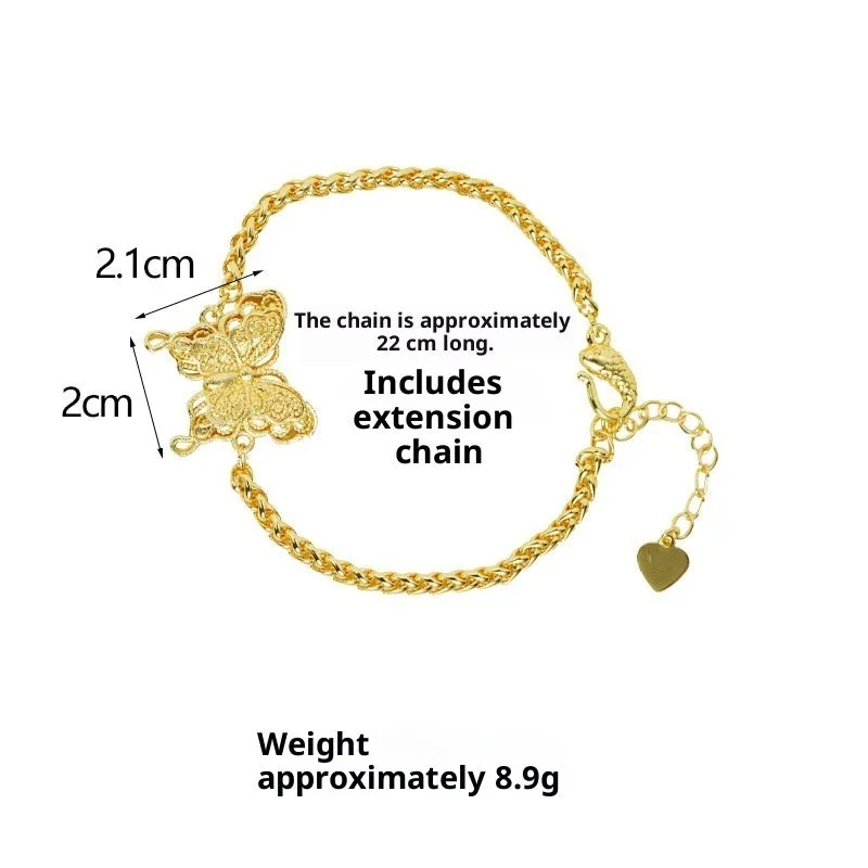 Gold-plated copper hollow butterfly bracelet with electroplated finish, retro style, gold colour
