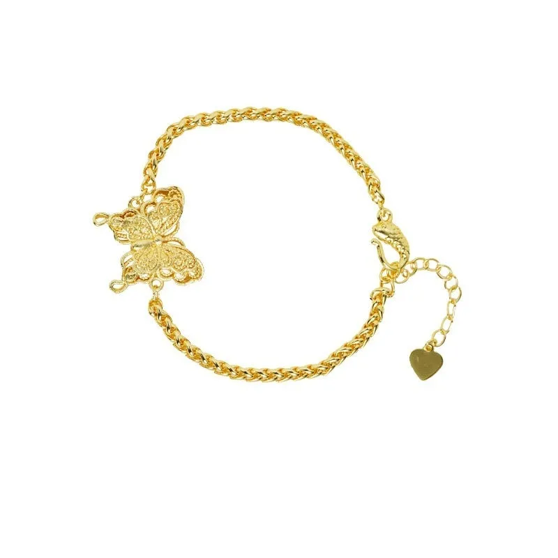 Gold-plated copper hollow butterfly bracelet with electroplated finish, retro style, gold colour