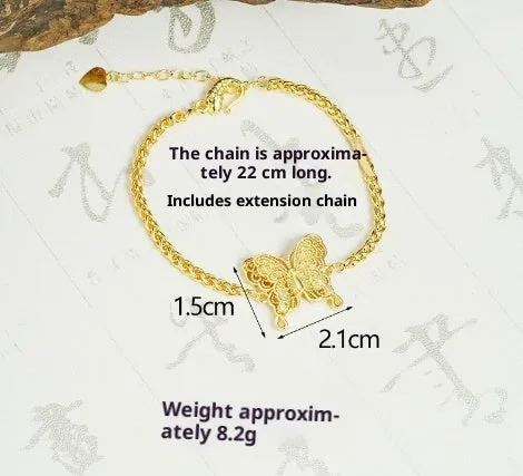 Gold-plated copper hollow butterfly bracelet with electroplated finish, retro style, gold colour
