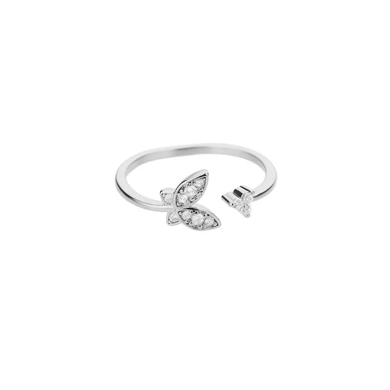 Three-dimensional butterfly-shaped copper ring with gold inlay, adjustable open design for women