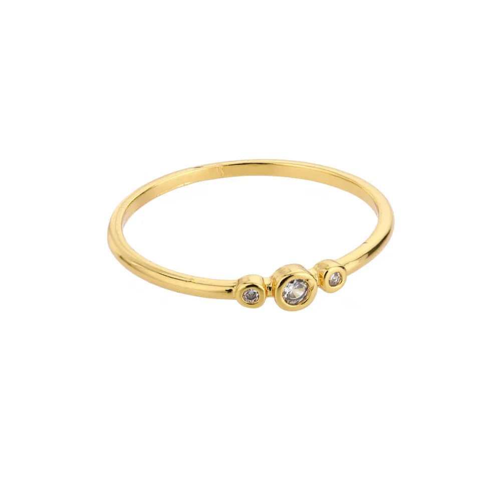 Copper belt open ring with micro-set zirconia stones, gold electroplated finish