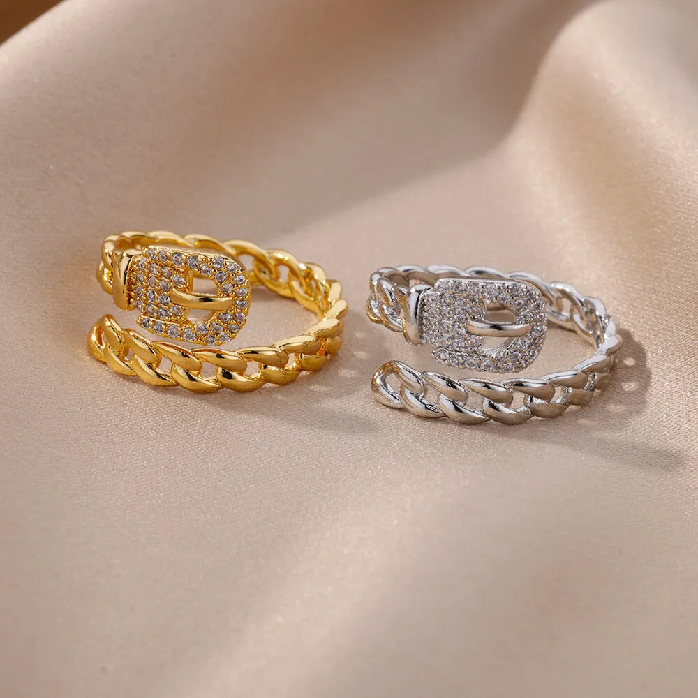Copper belt open ring with micro-set zirconia stones, gold electroplated finish