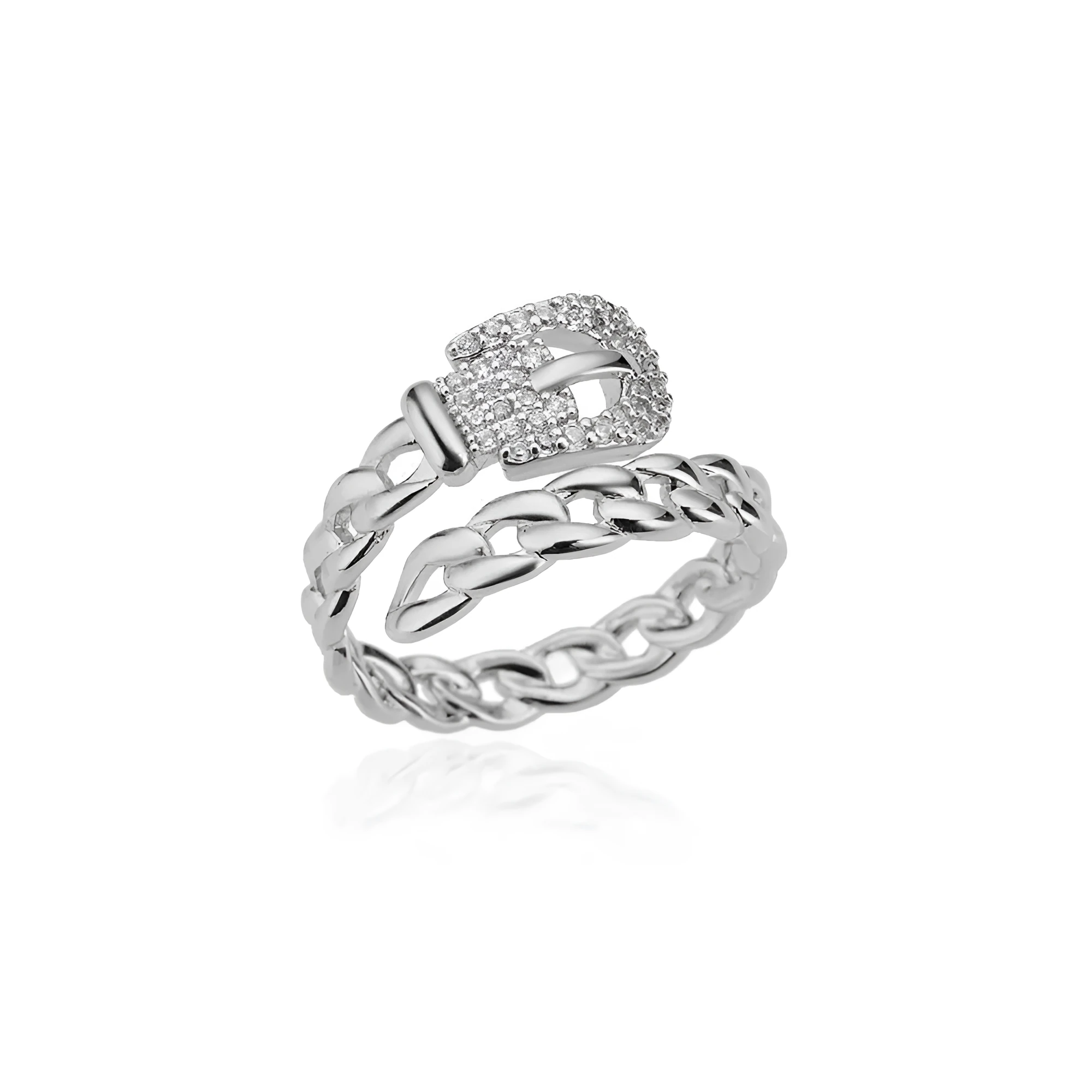 Copper belt open ring with micro-set zirconia stones, gold electroplated finish