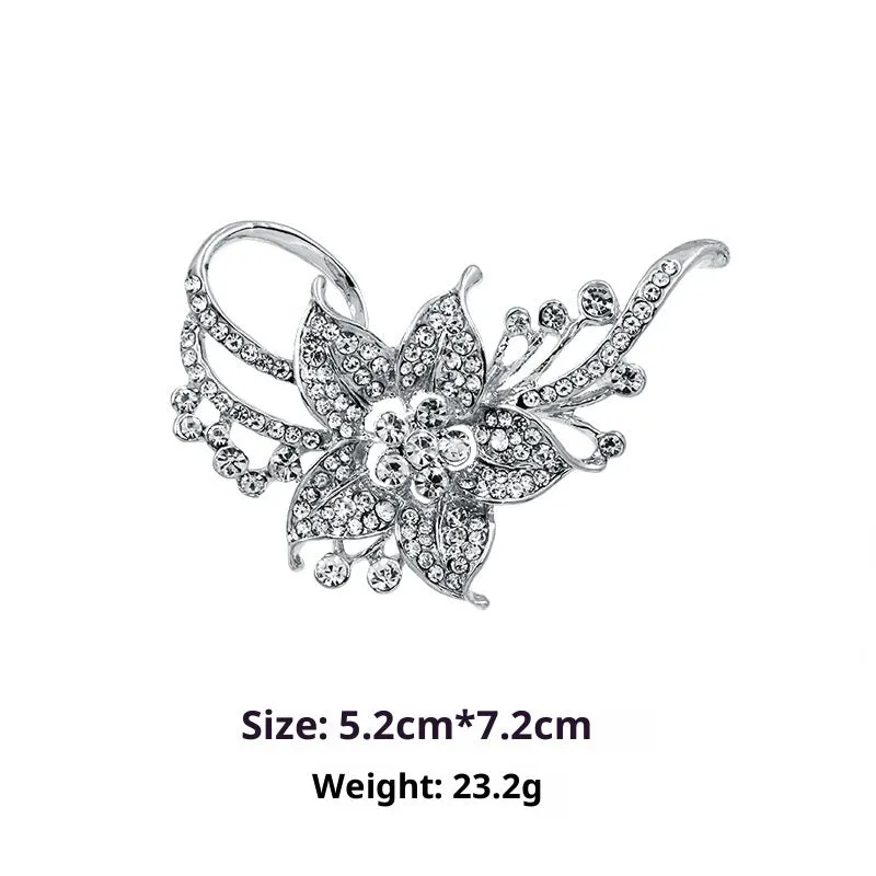 Minimalist pearl floral brooch with diamond flower detail in alloy, sweet and cool style, available in multiple colours