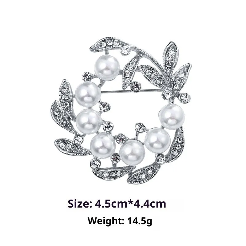 Minimalist pearl floral brooch with diamond flower detail in alloy, sweet and cool style, available in multiple colours