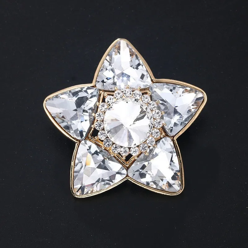 Minimalist pearl floral brooch with diamond flower detail in alloy, sweet and cool style, available in multiple colours