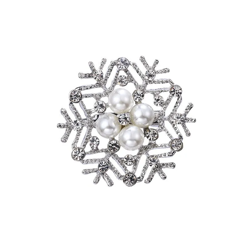 Minimalist pearl floral brooch with diamond flower detail in alloy, sweet and cool style, available in multiple colours